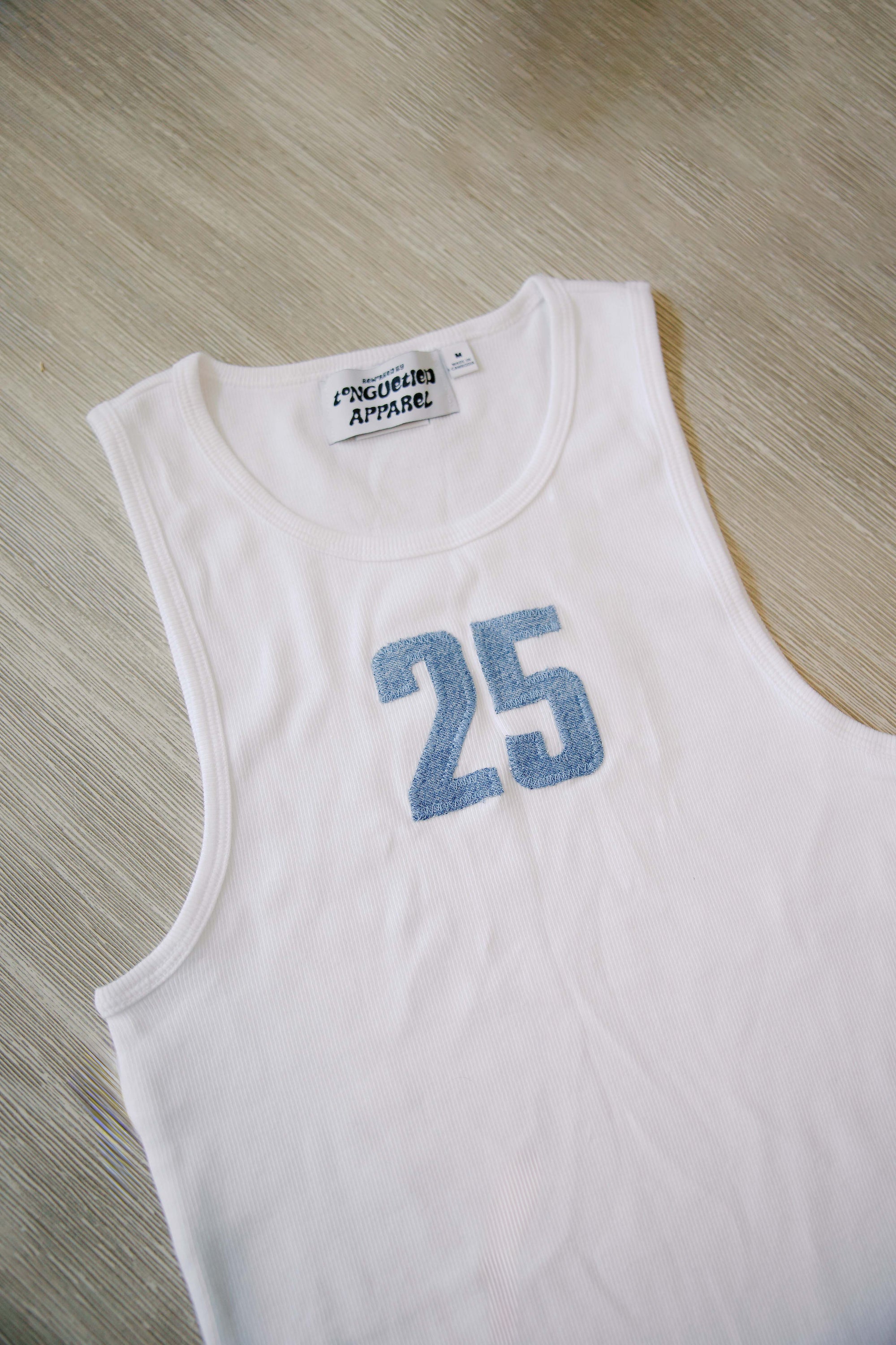 Custom Denim Number Ribbed High Neck Tank Top