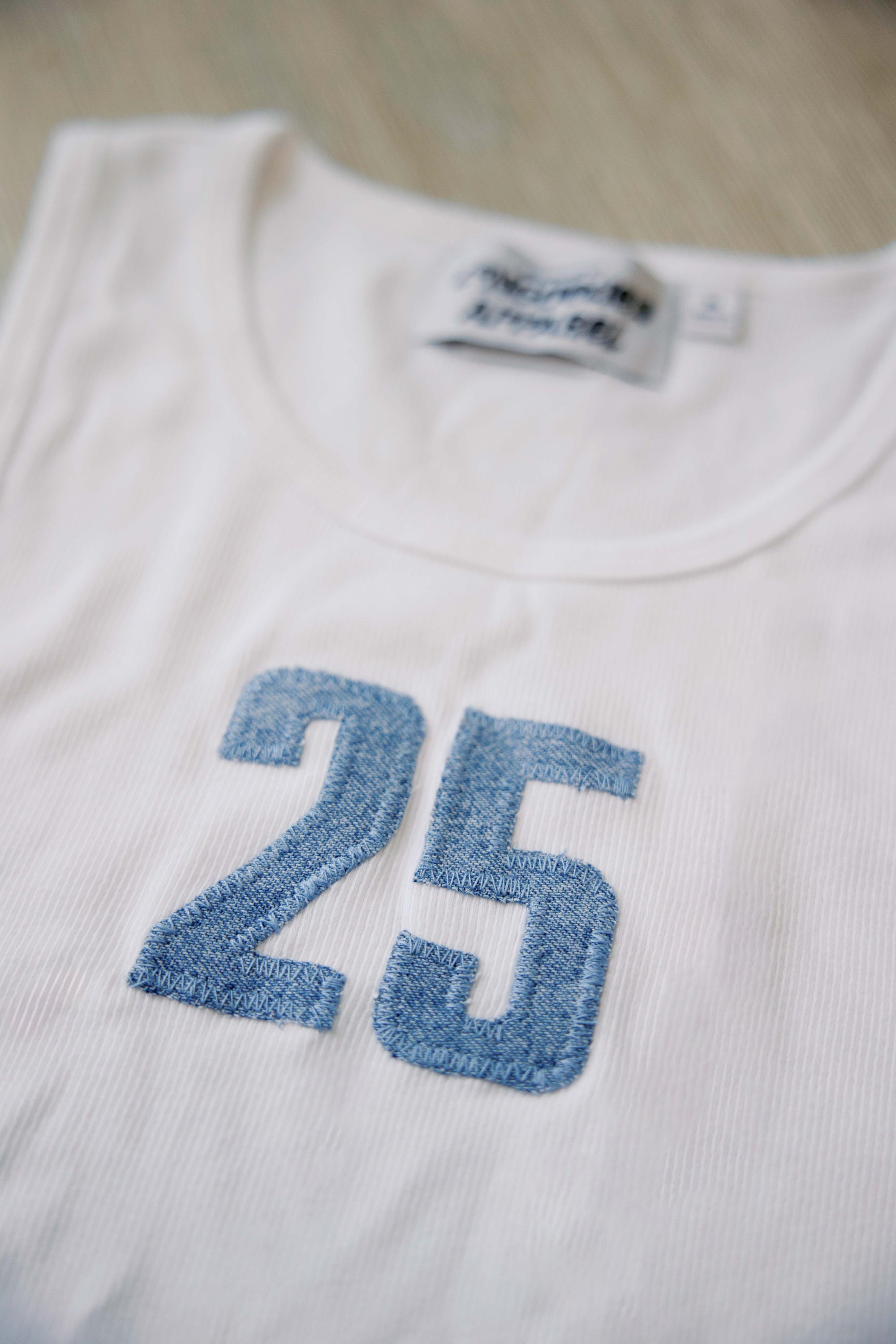 Custom Denim Number Ribbed High Neck Tank Top