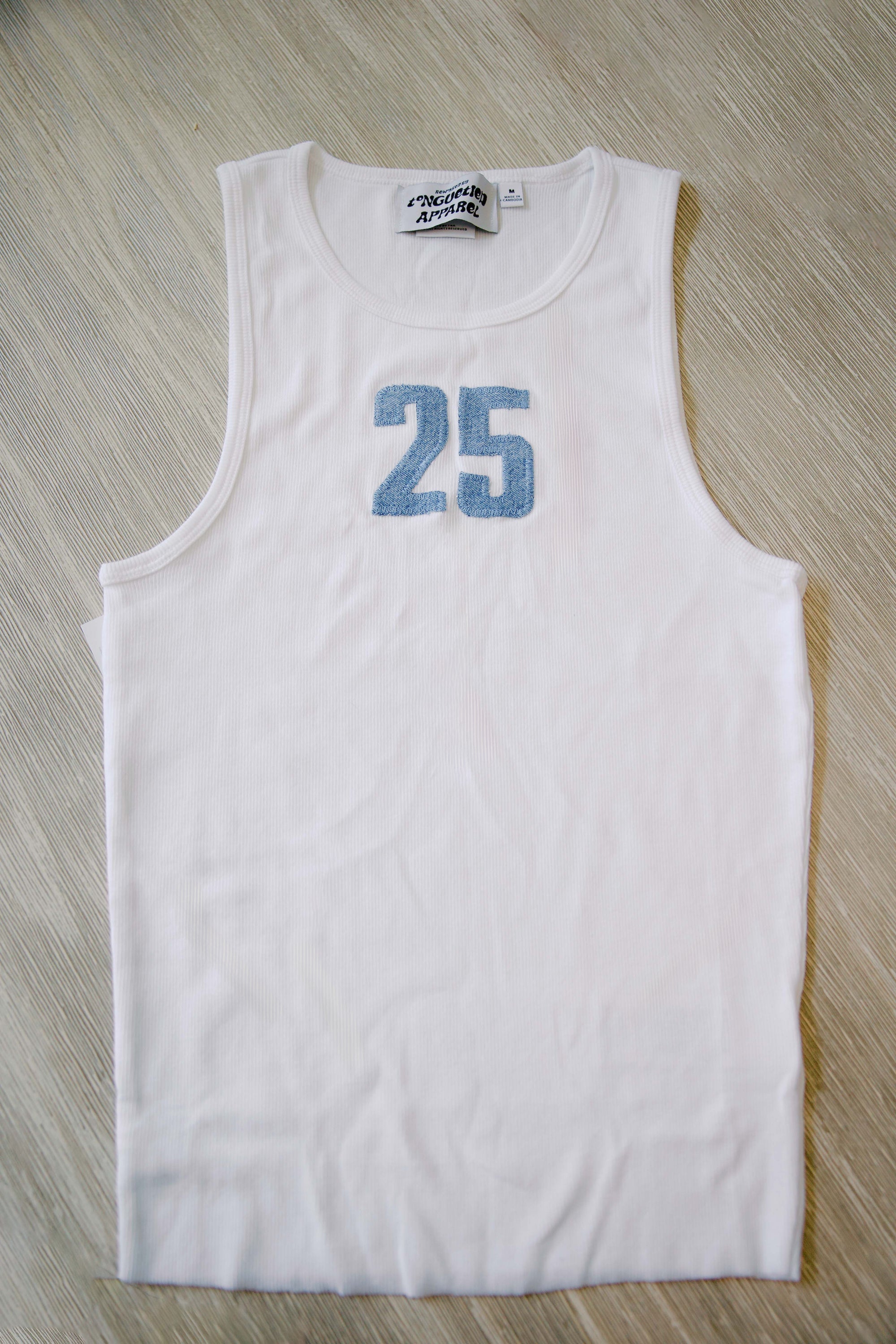 Custom Denim Number Ribbed High Neck Tank Top