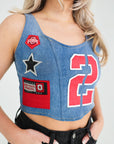 Upcycled Ohio State Denim Corset Top