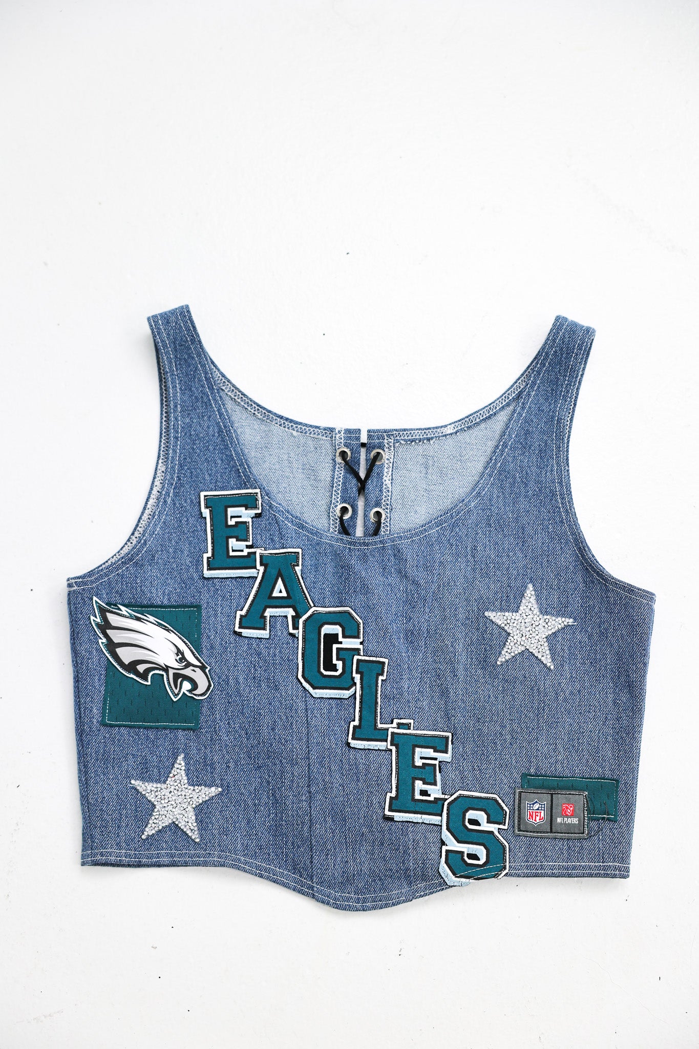 Upcycled Eagles Denim Corset Top