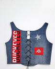 Upcycled Ohio State Denim Corset Top