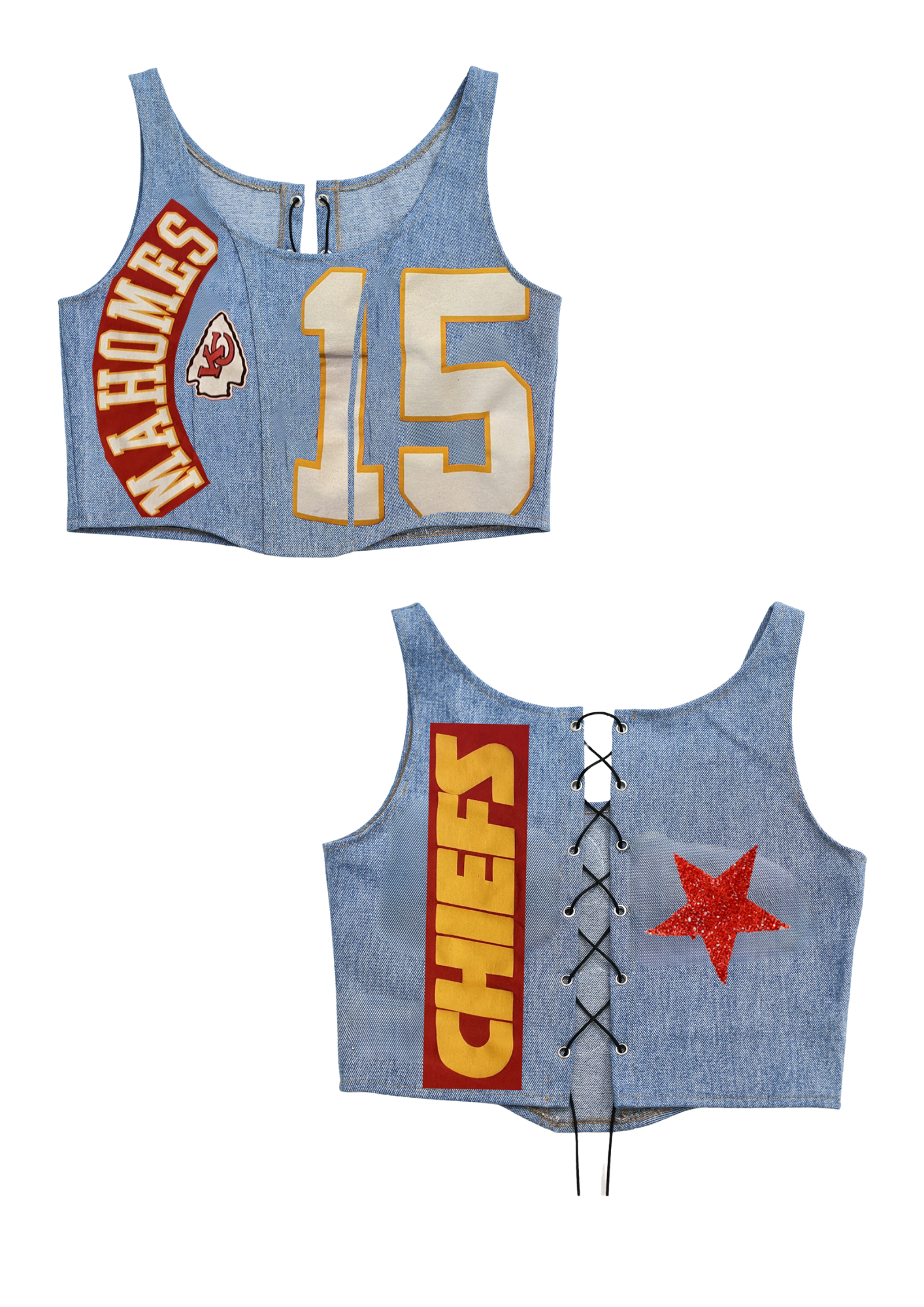 Upcycled Chiefs Denim Corset Top
