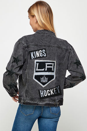 Upcycled LA Kings Black Patchwork Denim Jacket