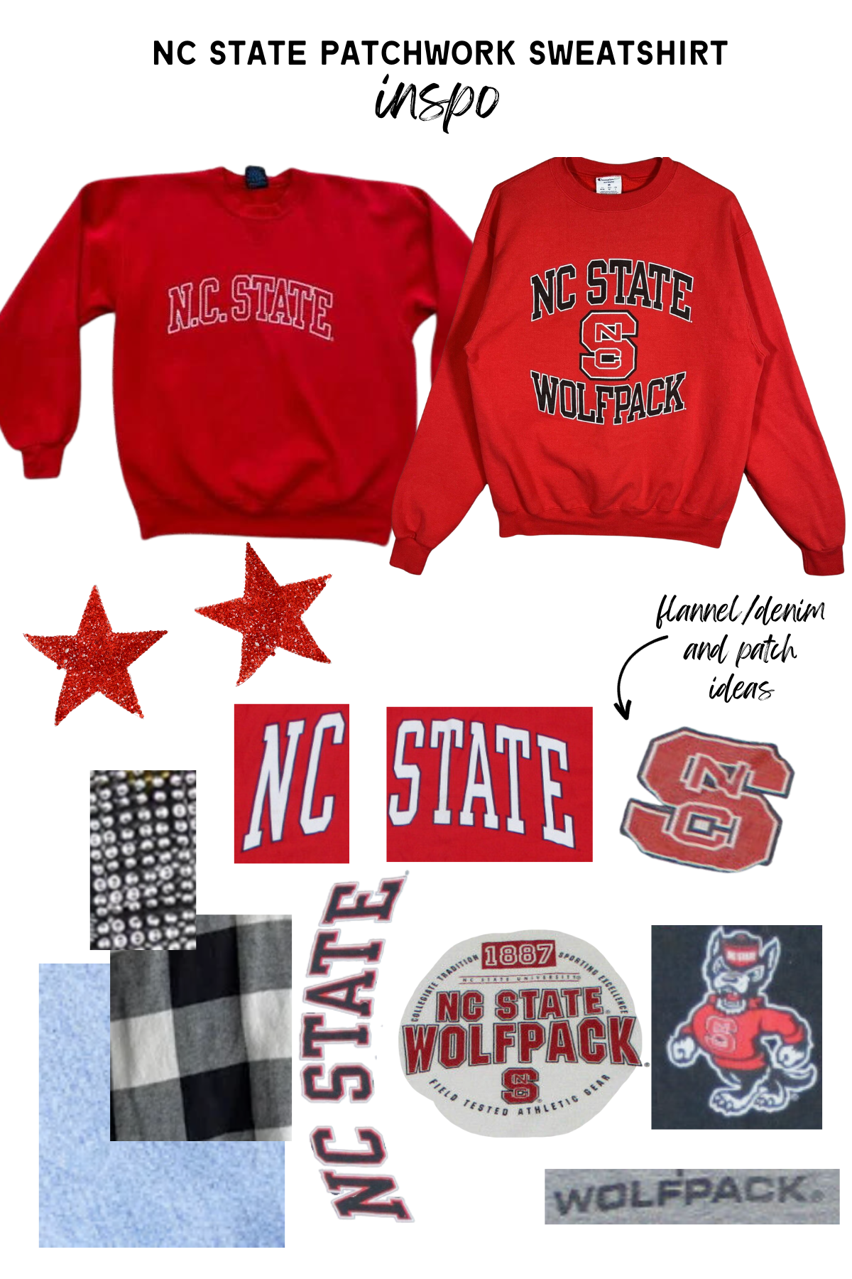 Upcycled Custom Order NC State Patchwork Sweatshirt for Kirsten