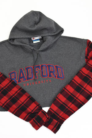 Upcycled Radford University Flannel Sleeve Sweatshirt