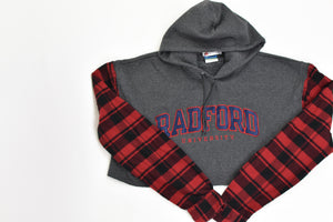 Upcycled Radford University Flannel Sleeve Sweatshirt