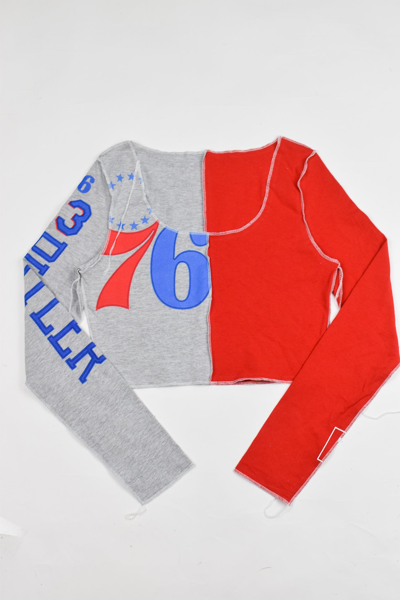 Upcycled 76ers Spliced Scoopneck Top
